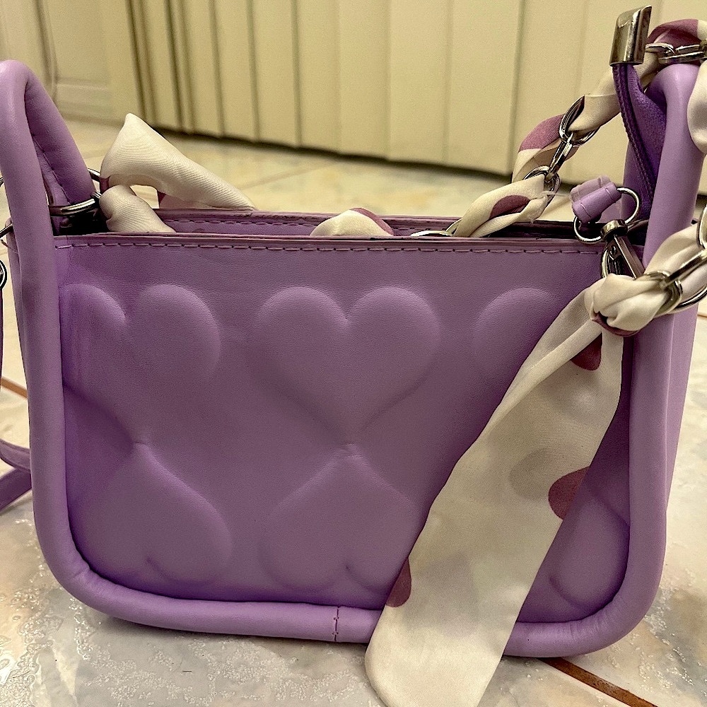 Lavender Heart Embossed Shoulder Bag w/Chains from Dolls Kill!